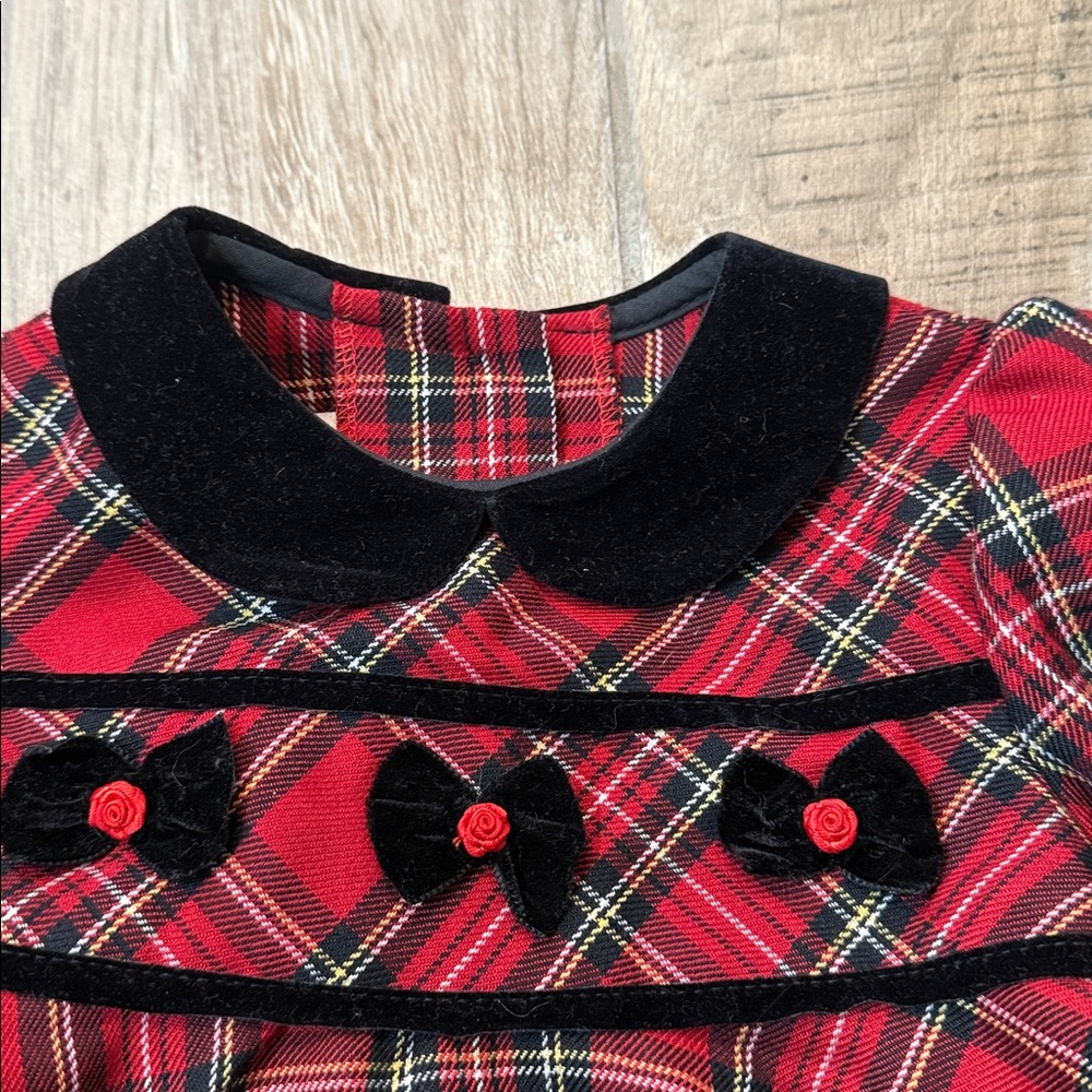 Bonnie Jean Toddler Girl Tartan Plaid Long Sleeve Christmas Holiday Dress 24‎ Mo - Picture 3 of 6